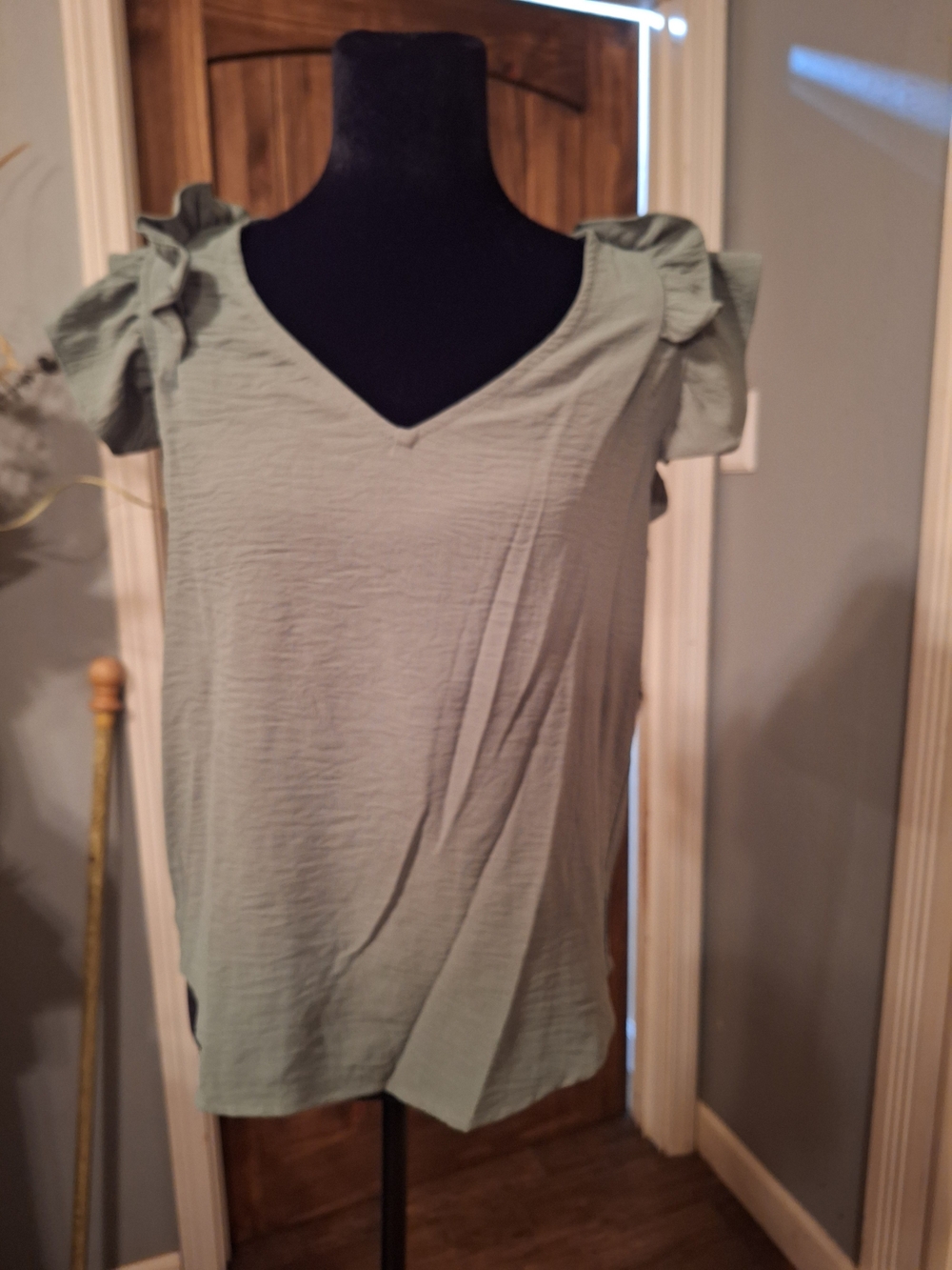 Liberty Love Sage Green V-Neck Ruffle Sleeve Top
